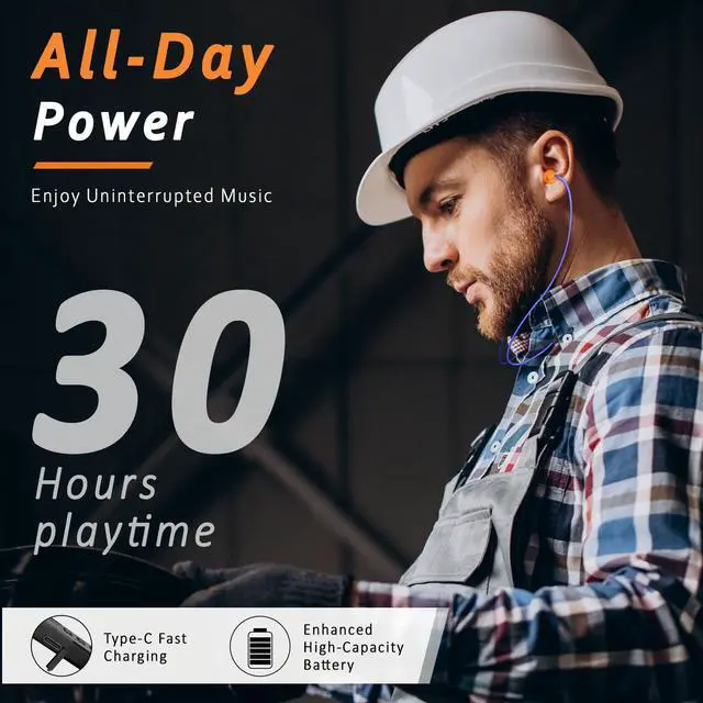 Alt view image 4 of 7 - Bluetooth Earplug Headphones, 29dB Noise Reduction Earbuds for Work, Neckband Wireless Earplugs Earphones with 30 Hour Battery, IPX5 Sweatproof, OSHA Compliant for Industrial Safety