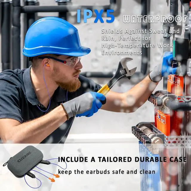 Alt view image 6 of 7 - Bluetooth Earplug Headphones, 29dB Noise Reduction Earbuds for Work, Neckband Wireless Earplugs Earphones with 30 Hour Battery, IPX5 Sweatproof, OSHA Compliant for Industrial Safety