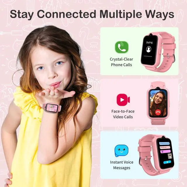 Alt view image 3 of 7 - 4G Kids Smart Watches Girls, GPS Watch for Kids with Video Call Voice Chat | Pedometer SOS Alarm Calculator Camera Waterproof HD Touch Screen Parental Controls, Digital Watch for Girls Age 5-12