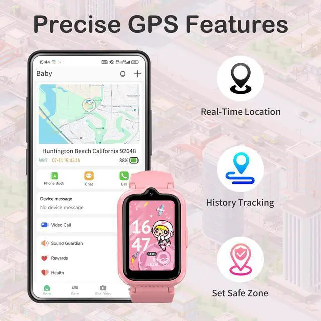 Alt view image 4 of 7 - 4G Kids Smart Watches Girls, GPS Watch for Kids with Video Call Voice Chat | Pedometer SOS Alarm Calculator Camera Waterproof HD Touch Screen Parental Controls, Digital Watch for Girls Age 5-12