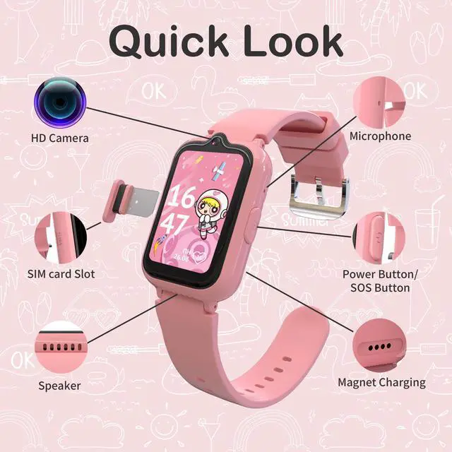 Alt view image 6 of 7 - 4G Kids Smart Watches Girls, GPS Watch for Kids with Video Call Voice Chat | Pedometer SOS Alarm Calculator Camera Waterproof HD Touch Screen Parental Controls, Digital Watch for Girls Age 5-12