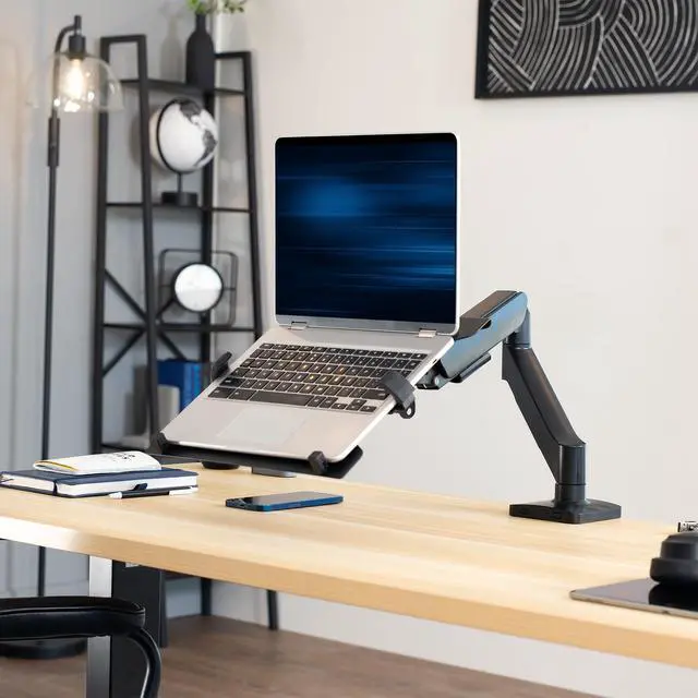 Alt view image 2 of 7 - Universal Adjustable 10 to 15.6 inch Laptop Mount for Desk, Single Mechanical Arm VESA Notebook Stand with C-clamp and Grommet Options, Black, STAND-V001O-L