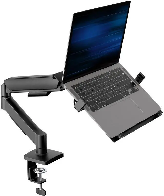 Main image of Universal Adjustable 10 to 15.6 inch Laptop Mount for Desk, Single Mechanical Arm VESA Notebook Stand with C-clamp and Grommet Options, Black, STAND-V001O-L