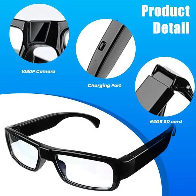 Alt view image 4 of 7 - Camera Glasses Video Glasses HD with 64GB Memory Card Recording Glasses Smart Glasses Wearable Eyeglasses for Outdoor Sports