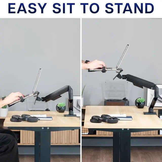 Alt view image 4 of 7 - Universal Adjustable 10 to 15.6 inch Laptop Mount for Desk, Single Mechanical Arm VESA Notebook Stand with C-clamp and Grommet Options, Black, STAND-V001O-L