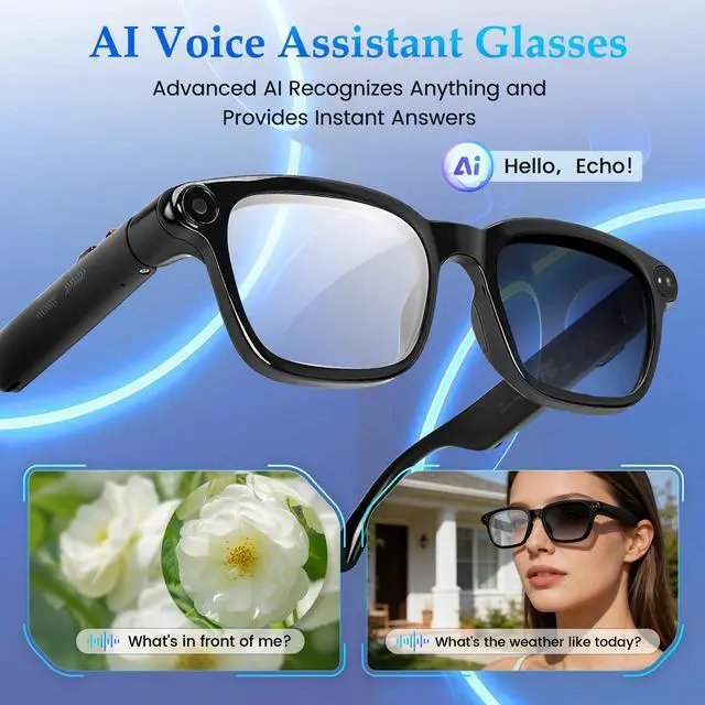 Alt view image 3 of 7 - AI Smart Glasses with 8MP Camera, 1080P Video Recording & HD Photos for Men Women, Open-Ear Audio Bluetooth Glasses, Photochromic Lenses, AI Voice Assistant & Translation, Clear Calls & Music