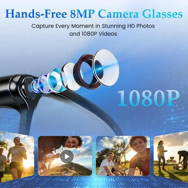 Alt view image 2 of 7 - AI Smart Glasses with 8MP Camera, 1080P Video Recording & HD Photos for Men Women, Open-Ear Audio Bluetooth Glasses, Photochromic Lenses, AI Voice Assistant & Translation, Clear Calls & Music