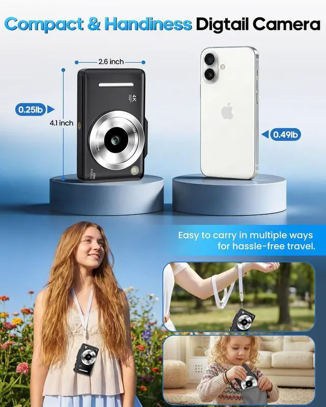 Alt view image 3 of 7 - Digital Camera 4K Autofocus Vlogging Camera for Photography with 16X Zoom Anti Shake, 32GB Card, 48MP Compact Portable Point and Shoot Camera for Kids Boys Girls Teens BeginnerBlack