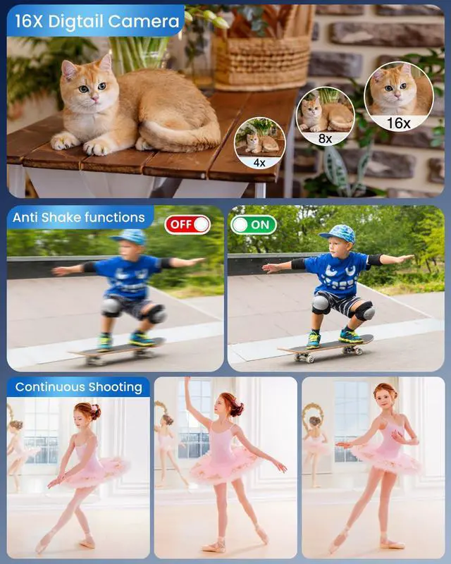 Alt view image 6 of 7 - Digital Camera 4K Autofocus Vlogging Camera for Photography with 16X Zoom Anti Shake, 32GB Card, 48MP Compact Portable Point and Shoot Camera for Kids Boys Girls Teens BeginnerBlack