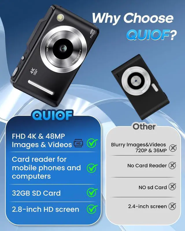 Alt view image 7 of 7 - Digital Camera 4K Autofocus Vlogging Camera for Photography with 16X Zoom Anti Shake, 32GB Card, 48MP Compact Portable Point and Shoot Camera for Kids Boys Girls Teens BeginnerBlack