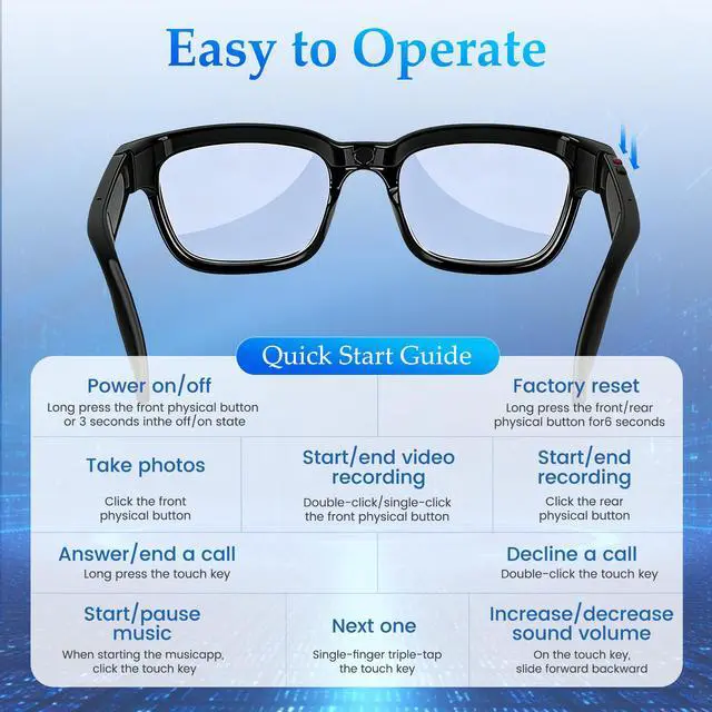 Alt view image 7 of 7 - AI Smart Glasses with 8MP Camera, 1080P Video Recording & HD Photos for Men Women, Open-Ear Audio Bluetooth Glasses, Photochromic Lenses, AI Voice Assistant & Translation, Clear Calls & Music