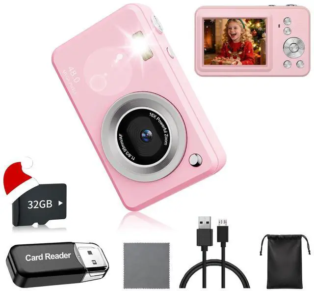 Main image of Digital Camera with 32GB Card,48MP Compact Portable Small Point Shoot Camera,FHD 1080P Point and Shoot Digital Cameras with 16X Zoom,for Boys Girls Teens Gifts