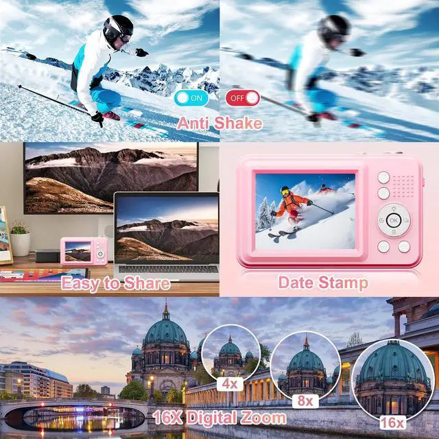 Alt view image 4 of 6 - Digital Camera with 32GB Card,48MP Compact Portable Small Point Shoot Camera,FHD 1080P Point and Shoot Digital Cameras with 16X Zoom,for Boys Girls Teens Gifts
