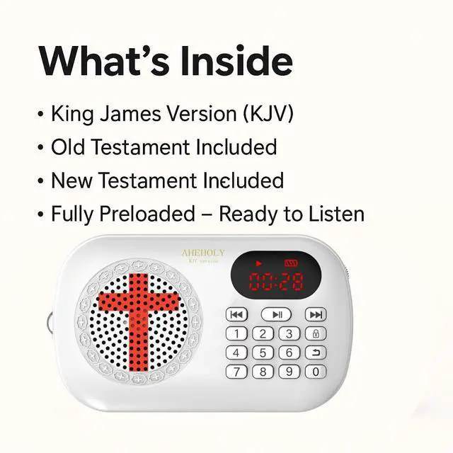 Alt view image 5 of 7 - KJV Audio Bible Player, Portable Full Bible for Seniors, White | Complete Old and New Testaments, simple number buttons, clear audio, rechargeable, and no Wi-Fia Christian gift for women