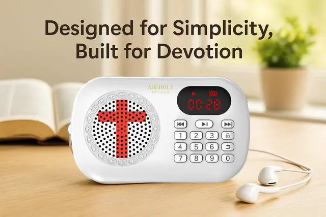 Alt view image 6 of 7 - KJV Audio Bible Player, Portable Full Bible for Seniors, White | Complete Old and New Testaments, simple number buttons, clear audio, rechargeable, and no Wi-Fia Christian gift for women