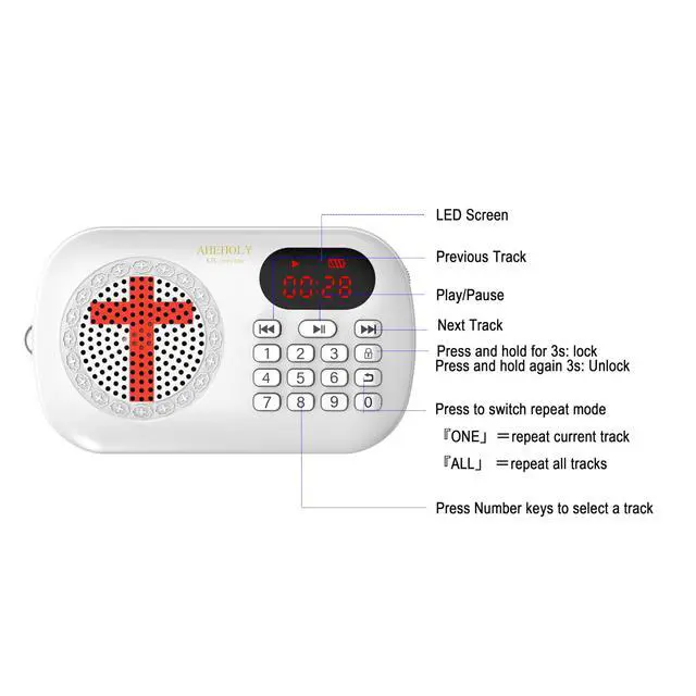Alt view image 4 of 7 - KJV Audio Bible Player, Portable Full Bible for Seniors, White | Complete Old and New Testaments, simple number buttons, clear audio, rechargeable, and no Wi-Fia Christian gift for women