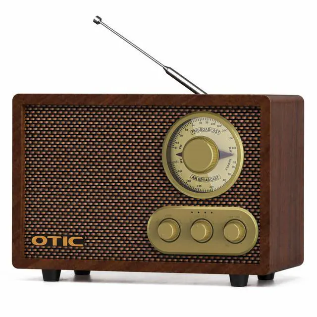 Main image of Retro Wood Bluetooth Radio with Built-in Speakers, AM/FM Radio with Elegant & Vintage Design, Bass & Treble Control, Wireless Streaming, Home Decor Gift for Office, Kitchen, Gift for Parents
