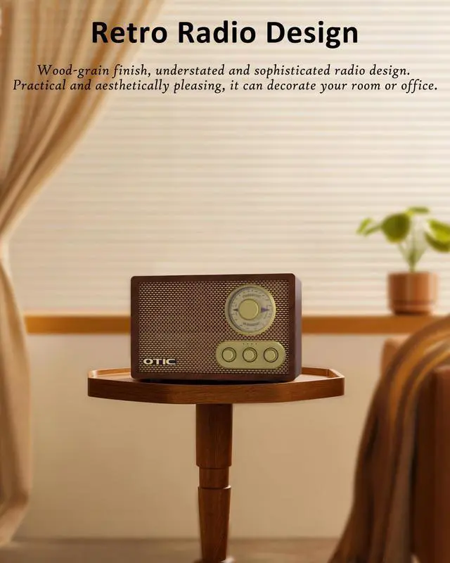 Alt view image 4 of 6 - Retro Wood Bluetooth Radio with Built-in Speakers, AM/FM Radio with Elegant & Vintage Design, Bass & Treble Control, Wireless Streaming, Home Decor Gift for Office, Kitchen, Gift for Parents