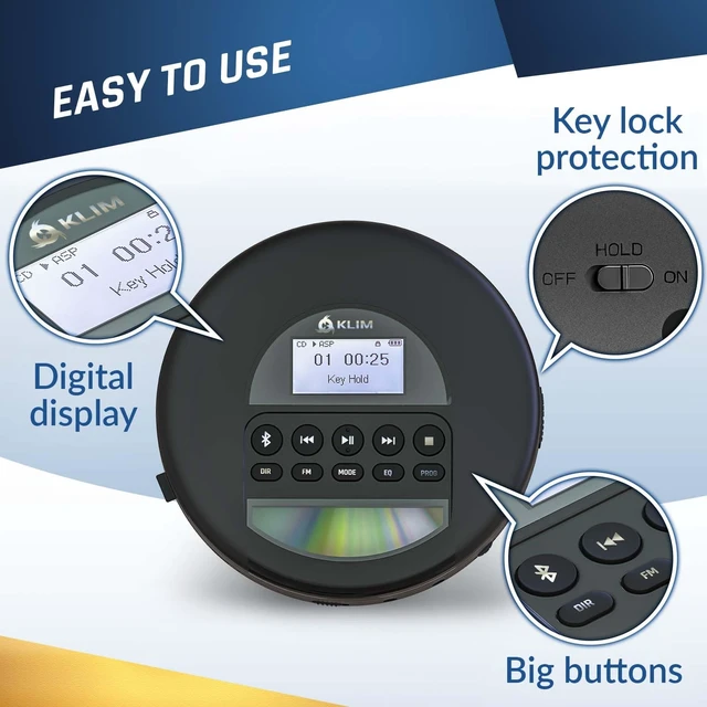 Alt view image 4 of 7 - Nomad Portable CD Player, Discman with Headphones, FM Radio Bluetooth | Preloads Seconds of Music Preventing Skips, Delivers Lossless Audio Quality on the Go, Rechargeable Battery - Argent