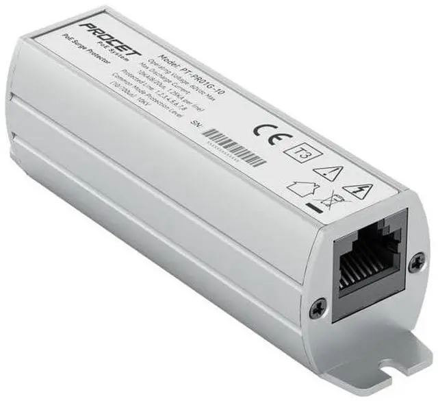 Main image of PROCET Ethernet Surge Protector Gigabit - 20KV Industrial Lightning Arrestor for -40°F to 185°F, 120Wmax 10 Gbps PoE++ RJ45 Surge Protector, Gas Discharge TubeGDT, PT-PR01G-10