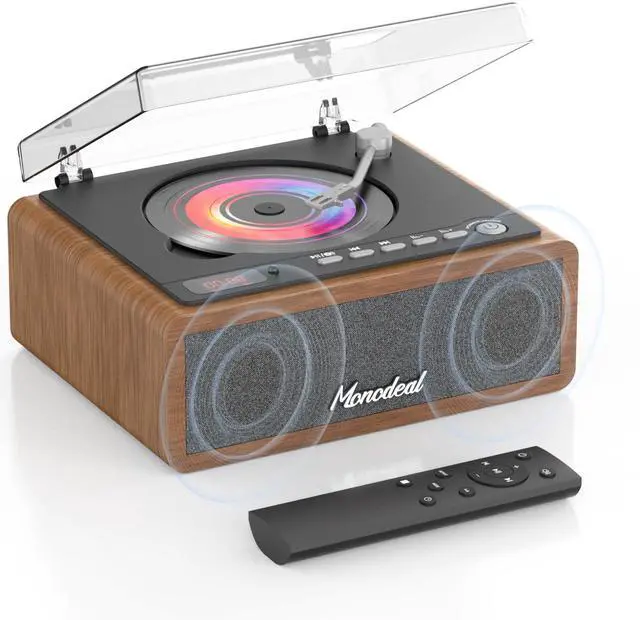 Main image of Retro CD Player, Wood Vintage CD Players for Home | HiFI Bass Boost with Remote Control, Sleep Timer, USB/AUX Playback-Walnut Brown