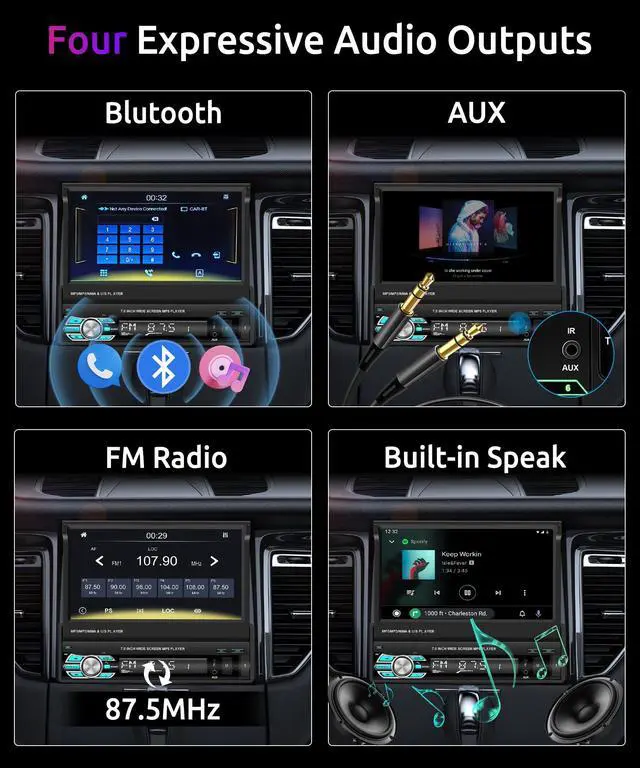 Alt view image 5 of 7 - 7inch Single Din Car Stereo Flip Out Car Radio with AppIe Carplay | Android Auto Airplay MirrorLink 1080P Bluetooth FM Radio HD Backup Camera 2.0 USB TF Card AUX-in Ports Support SWC