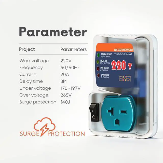 Alt view image 2 of 7 - Surge Protector 220V for Refrigerators, Single Outlet Voltage Protector 20A 4400W for Home Major Appliances with 3M Delay, Adjustable UnderVoltage, On/Off Switch140J