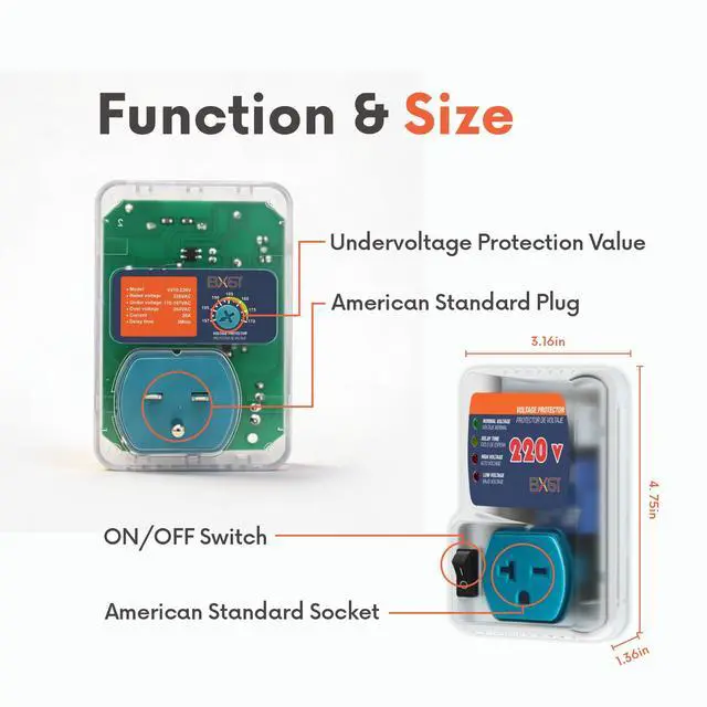 Alt view image 3 of 7 - Surge Protector 220V for Refrigerators, Single Outlet Voltage Protector 20A 4400W for Home Major Appliances with 3M Delay, Adjustable UnderVoltage, On/Off Switch140J