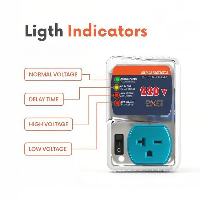 Alt view image 5 of 7 - Surge Protector 220V for Refrigerators, Single Outlet Voltage Protector 20A 4400W for Home Major Appliances with 3M Delay, Adjustable UnderVoltage, On/Off Switch140J