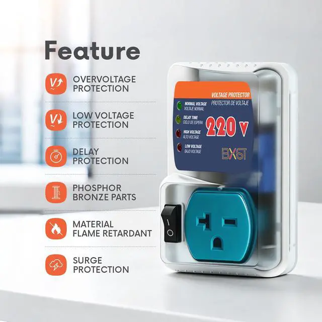Alt view image 7 of 7 - Surge Protector 220V for Refrigerators, Single Outlet Voltage Protector 20A 4400W for Home Major Appliances with 3M Delay, Adjustable UnderVoltage, On/Off Switch140J