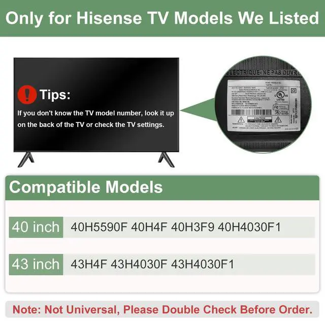 Alt view image 3 of 7 - TV Stand Legs for Hisense TV Legs, for Hisense TV 40H5590F 40H4F 40H3F9 40H4030F1 43H4F 43H4030F 43H4030F1 TV Stand with Screws Set, Easy to Install, Black
