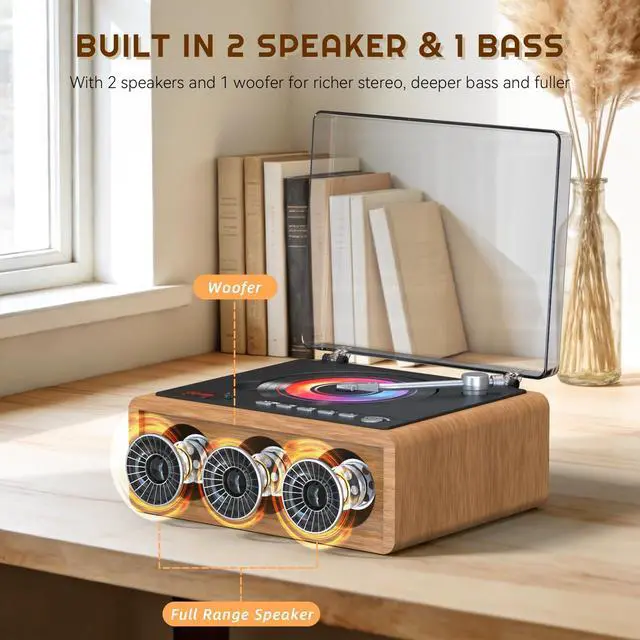 Alt view image 4 of 7 - Retro CD Player, Wood Vintage CD Players for Home | HiFI Bass Boost with Remote Control, Sleep Timer, USB/AUX Playback-Walnut Brown