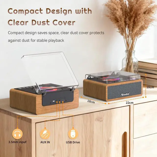 Alt view image 5 of 7 - Retro CD Player, Wood Vintage CD Players for Home | HiFI Bass Boost with Remote Control, Sleep Timer, USB/AUX Playback-Walnut Brown