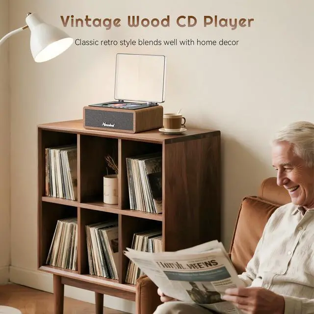 Alt view image 7 of 7 - Retro CD Player, Wood Vintage CD Players for Home | HiFI Bass Boost with Remote Control, Sleep Timer, USB/AUX Playback-Walnut Brown