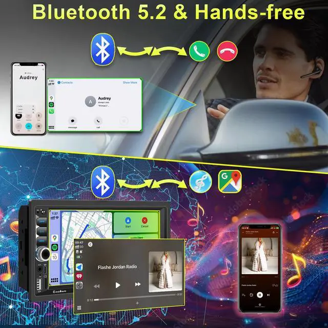 Alt view image 4 of 7 - Wireless Apple CarPlay Double Din,7" Car Bluetooth 5.2,FM Car Radio,IPS 1024*600 Touch Screen Car Stereo,Backup Camera,Android Auto,DSP Subwoofer,USB,SWC,MIC,Car Audio Receiver,Car Play,178*100mm,180W