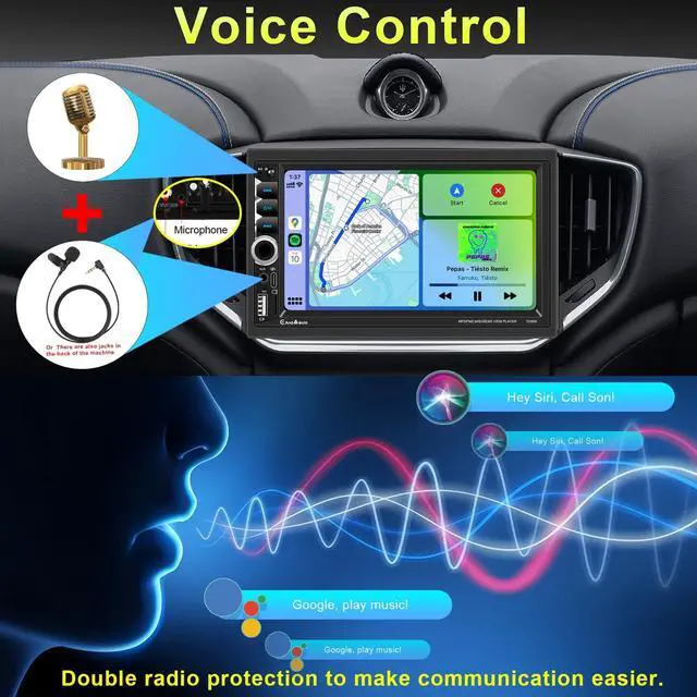Alt view image 6 of 7 - Wireless Apple CarPlay Double Din,7" Car Bluetooth 5.2,FM Car Radio,IPS 1024*600 Touch Screen Car Stereo,Backup Camera,Android Auto,DSP Subwoofer,USB,SWC,MIC,Car Audio Receiver,Car Play,178*100mm,180W