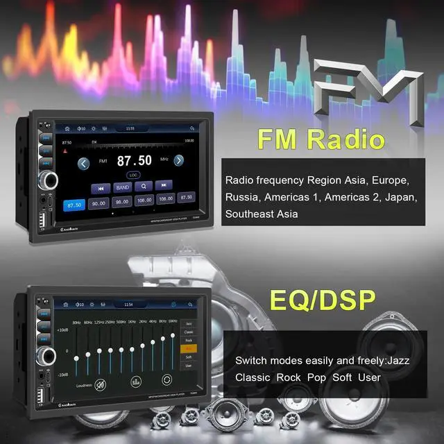 Alt view image 7 of 7 - Wireless Apple CarPlay Double Din,7" Car Bluetooth 5.2,FM Car Radio,IPS 1024*600 Touch Screen Car Stereo,Backup Camera,Android Auto,DSP Subwoofer,USB,SWC,MIC,Car Audio Receiver,Car Play,178*100mm,180W