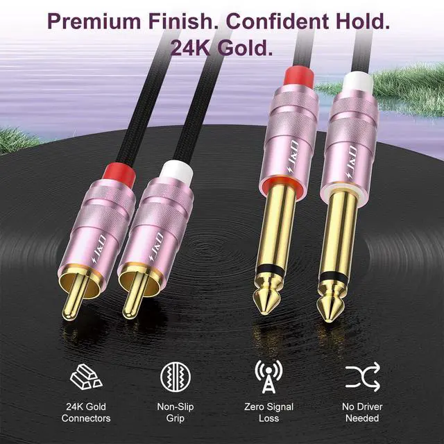 Alt view image 2 of 7 - RCA to 1/4 Inch Cable, Nylon Braided Audio Cable, Dual 1/4 inch TS to Dual RCA Stereo Audio Interconnect Cable, Gold Plated Audio Connector for Amplifiers, Instruments, Audio Equipment, 6 feet