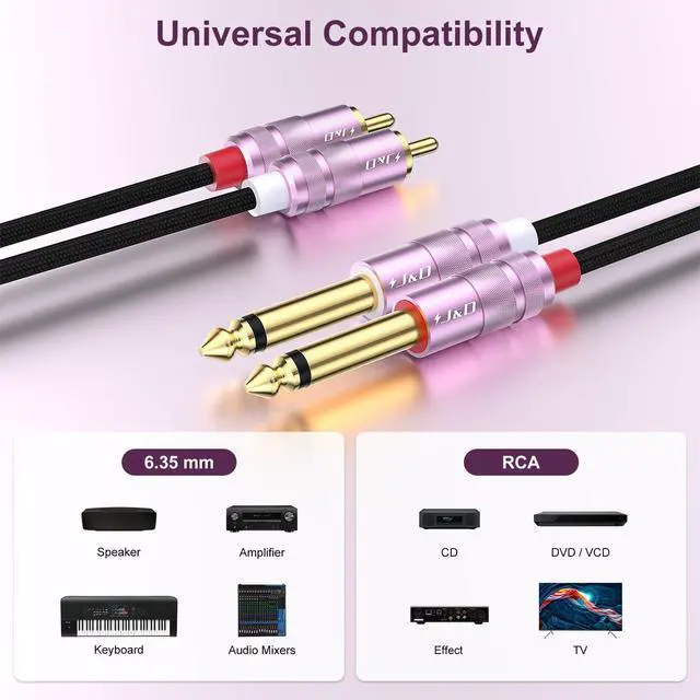 Alt view image 3 of 7 - RCA to 1/4 Inch Cable, Nylon Braided Audio Cable, Dual 1/4 inch TS to Dual RCA Stereo Audio Interconnect Cable, Gold Plated Audio Connector for Amplifiers, Instruments, Audio Equipment, 6 feet