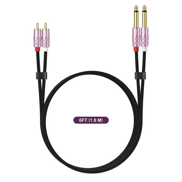 Alt view image 7 of 7 - RCA to 1/4 Inch Cable, Nylon Braided Audio Cable, Dual 1/4 inch TS to Dual RCA Stereo Audio Interconnect Cable, Gold Plated Audio Connector for Amplifiers, Instruments, Audio Equipment, 6 feet