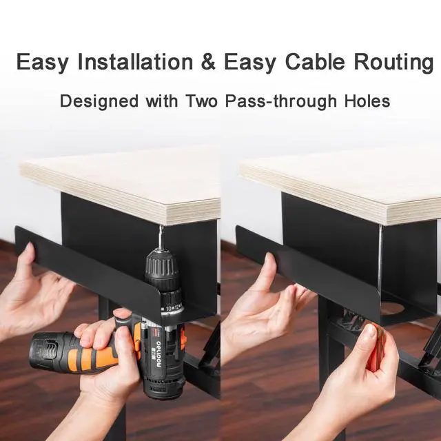 Alt view image 3 of 6 - Under Desk Cable Management Tray 16.5 Inch, 2 Pack Sturdy Metal Cable Tray, Desk Cord Management, Under Table Cord Organizer Basket, Wire Raceway, Black