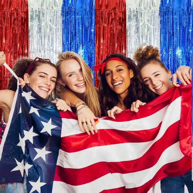 Alt view image 3 of 7 - 4th of July Decorations, 3 Pack Red White and Blue Tinsel Foil Fringe Curtains, 4th of July Photo Booth Prop for USA Themed Olympics, Patriotic, Memorial Day, Independence Day