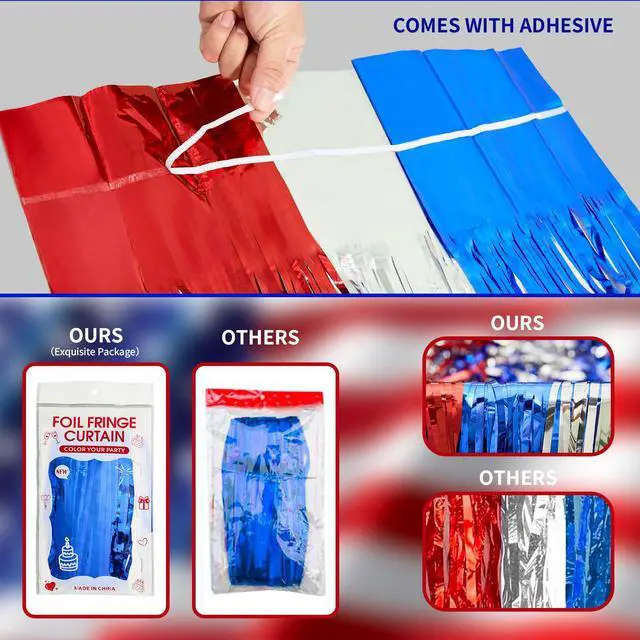 Alt view image 7 of 7 - 4th of July Decorations, 3 Pack Red White and Blue Tinsel Foil Fringe Curtains, 4th of July Photo Booth Prop for USA Themed Olympics, Patriotic, Memorial Day, Independence Day