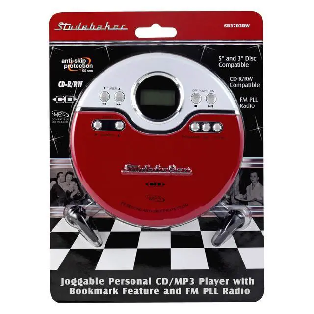 Alt view image 4 of 5 - SB3703RB Joggable Personal CD/MP3 Player with Audio Book Compatibility, Bookmark Feature and FM PLL Radio - Red/Black