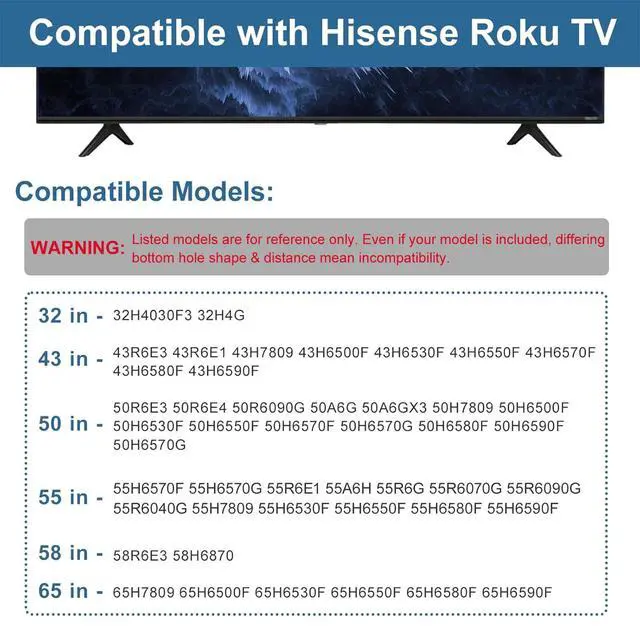 Alt view image 3 of 7 - TV Stand for Hisense TV Legs, TV Stand Legs for Hisense Smart TV, for 32H4030F3 43R6E3 50R6E3 50A6G 55H6570 55H6570G 58H6870, TV Stand for Hisense TV with Screws