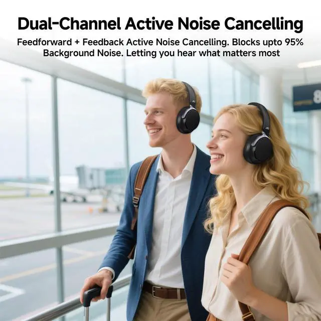 Alt view image 3 of 7 - Over-Ear Hybrid Active Noise Cancelling Headphones, Bluetooth 5.4, 160H ANC Playtime, Transparency Mode, Deep Bass, Multipoint, IPX4, HD Call Mic, Foldable Portable, Travel Gym Work - Black