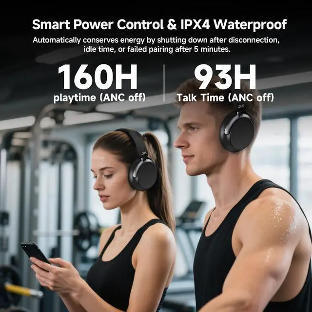 Alt view image 5 of 7 - Over-Ear Hybrid Active Noise Cancelling Headphones, Bluetooth 5.4, 160H ANC Playtime, Transparency Mode, Deep Bass, Multipoint, IPX4, HD Call Mic, Foldable Portable, Travel Gym Work - Black