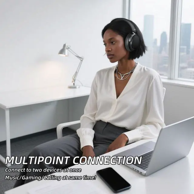 Alt view image 6 of 7 - Over-Ear Hybrid Active Noise Cancelling Headphones, Bluetooth 5.4, 160H ANC Playtime, Transparency Mode, Deep Bass, Multipoint, IPX4, HD Call Mic, Foldable Portable, Travel Gym Work - Black
