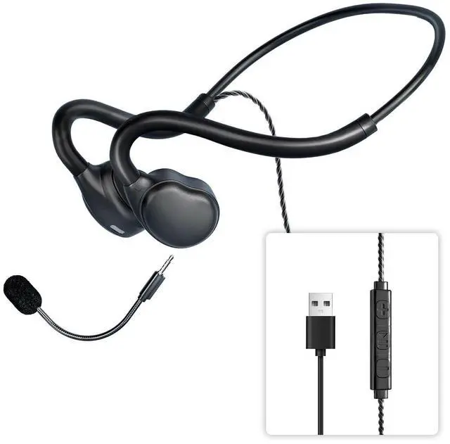 Main image of USB Headset with Mic for PC-Laptop,Open Ear Headphones Design for Long Wear, Computer Headset with Call Noise Reduction Premium Stereo Sound for Call Center, MS Teams, Skype, Webinars and More (Black)