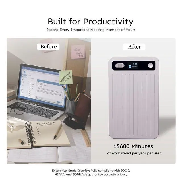Alt view image 4 of 7 - UMEVO Note Plus AI Voice Recorder: Unlimited Transcribe & Summarize, AI Note Taking Device 64GB with Case, App Control, 140 Languages for Calls, Lectures, Meetings, Interviews (Rose Gold)